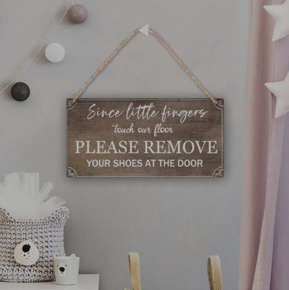 Wooden Sign 6x12 Little Fingers Touch Our Floor NWT remove shoes - Picture 8 of 14